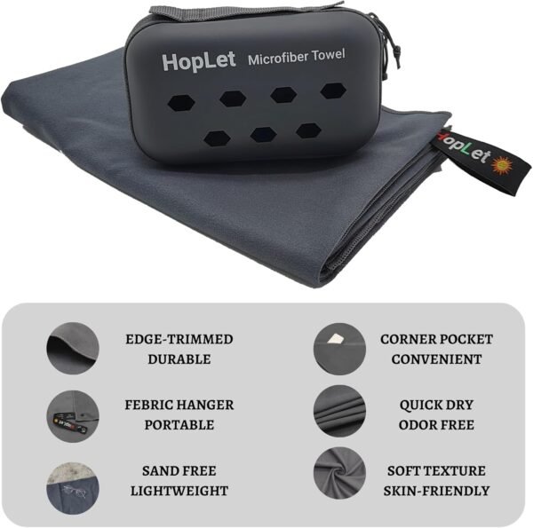 Microfiber Camping Towel with EVA Case, 24"x48" Super Absorbent and Quick Dry Beach Towel, Portable Travel Microfiber Towel Best for Sports Hiking Swimming Outdoors Gym (L Dark Grey) - Image 3