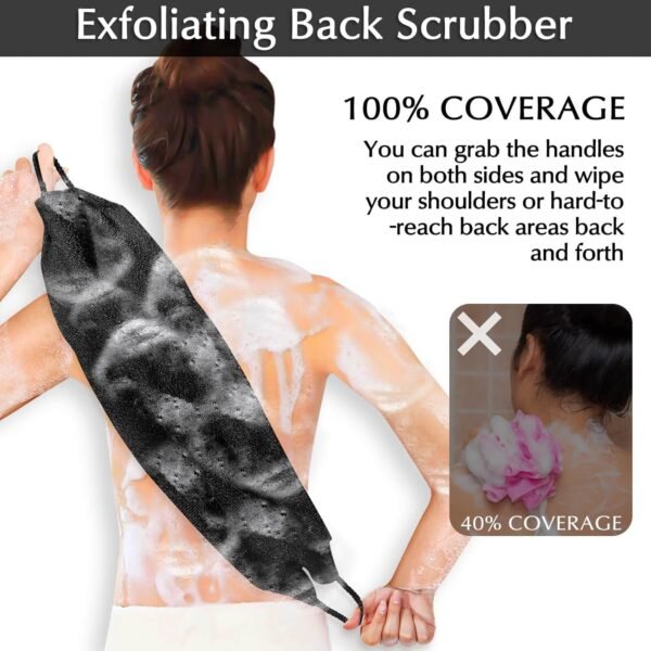Anezus Exfoliating Back Scrubber Bath Gloves Set, Exfoliating Shower Towel with Shower Gloves for Body Scrub, Back Cleaner Wash Gloves to Remove Dead Skin (Black) - Image 5