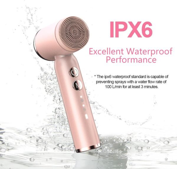 Facial Cleansing Brush, 6 in 1 Electric Face Scrubber with 6 Brush Heads and 3 Spin Speeds for Deep Cleansing, Waterproof Rechargeable Face Brushes for Dry Oily Sensitive Skin (Pink) - Image 8