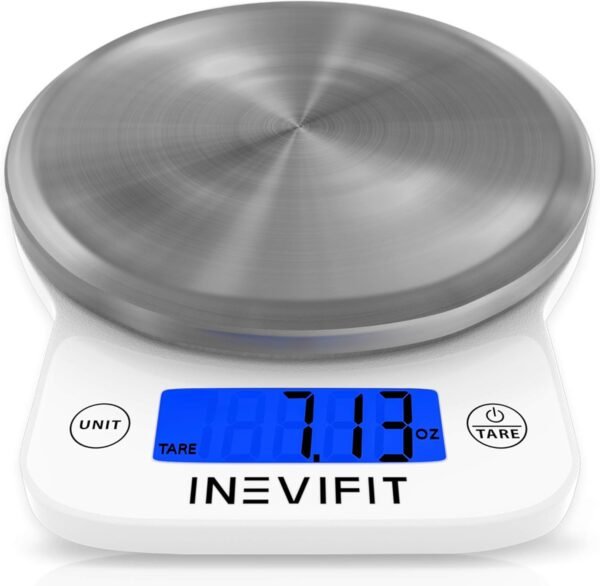 INEVIFIT Digital Kitchen Scale, Highly Accurate Multifunction Food Scale 13 lbs 6kgs Max, Clean Modern White with Premium Stainless Steel Finish. Includes Batteries - Image 2