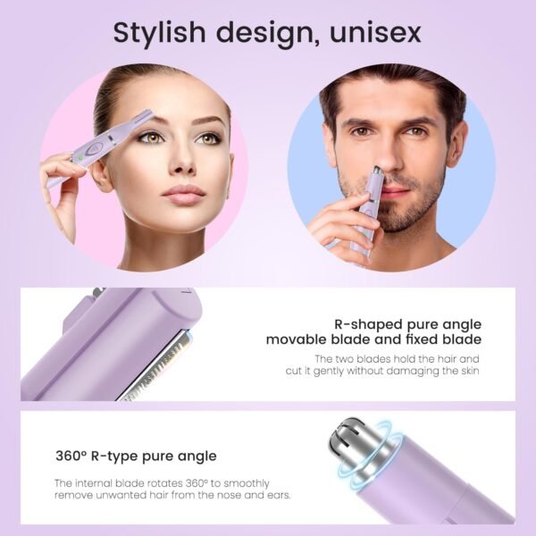 Nose Hair Trimmer for Women - 2 in 1 Professional Painless Eyebrow and Facial Hair Trimmer for Men and Women, USB Rechargeable Trimmer Double Edged Blades Easy to Clean - Image 3
