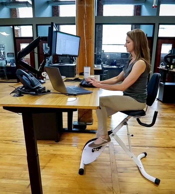 FitDesk Standing Desk Bike Height Adjustable Exercise Bike with 8 Resistance Levels, Digital Performance Meter, Foldable, Supports Up to 242 lbs, Indoor Cycling Machine for Home and Office Use, White - Image 3