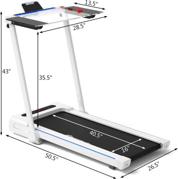 Goplus 3-in-1 Treadmill with Large Desk, 2.5HP Folding Electric Treadmills, LED Display, Remote Control, Blue Tooth Speakers, Walking Jogging Machine for Home/Office Use - Image 10