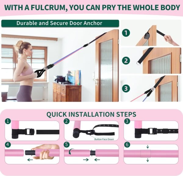 Pilates Bar Kit with Resistance Bands, Multifunctional Stretched Fusion Pilates Bar Kit for Women, Men, Pilates Sculpt Bar with Adjustable Buckle for Full Body Workouts, Squat Equipment - Image 5