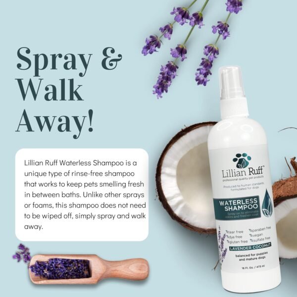 Lillian Ruff Waterless No-Rinse Dog Dry Shampoo Spray with Hydrating Essential Oils - pH-Balanced Dry Shampoo for Dogs - Clean, Condition, Detangle & Deodorize Dry, Sensitive Skin (16oz/Brush) - Image 4