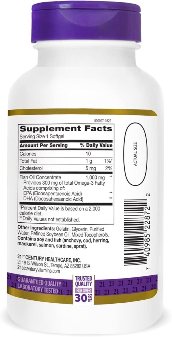 21st Century Fish Oil 1000 mg Softgels, 120 Count - Image 6