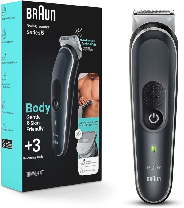 Braun Body Groomer 5 for Men, BG5340, Manscaping Tool, SkinShield Technology, Sensitive Comb, Lifetime Sharp Metal Blade, Body Groomer for Men, Gray/White - Image 2