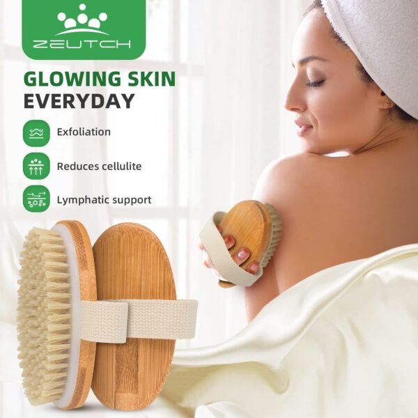 Premium Dry Brushing Body Brush Set for Lymphatic Drainage and Cellulite Treatment, Boar Bristle Long Handle Face Cleansing Brush for A Glowing Skin, 5 Pack - Image 4