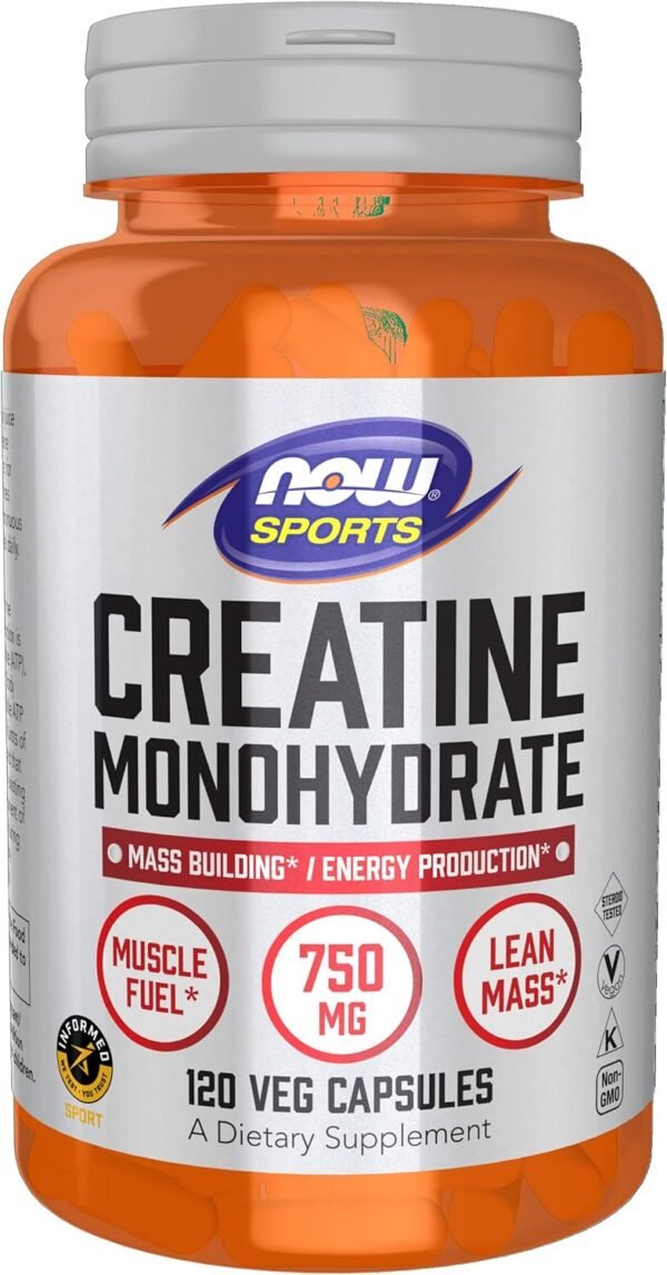 NOW Foods Sports Nutrition, Creatine Monohydrate 750 mg, Mass Building*/Energy Production*, 120 Veg Capsules - Image 2