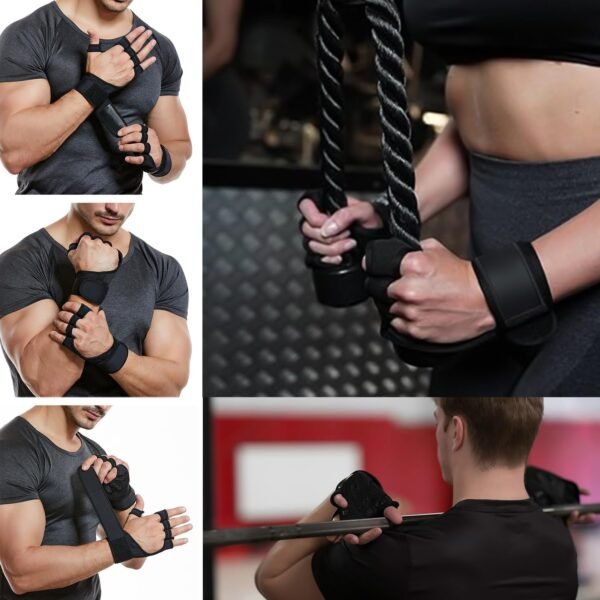 Workout Gloves for Men and Women, Weight Lifting Gloves with Wrist Wrap Support Adjustable Fingerless Gym Gloves for Training Cycling Exercise Pull ups Hand Support - Image 6