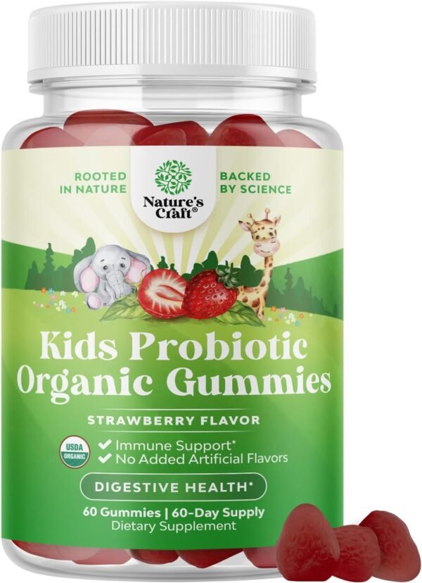 USDA Organic Kids Probiotic Gummies - Gut Bacteria Probiotics for Digestive Health & Stomach Relief - Gentle 2.5B CFU Kids Immune Support & Gut Heath Supplement - Vegan & Non-GMO Chews - 60 Count - Image 2