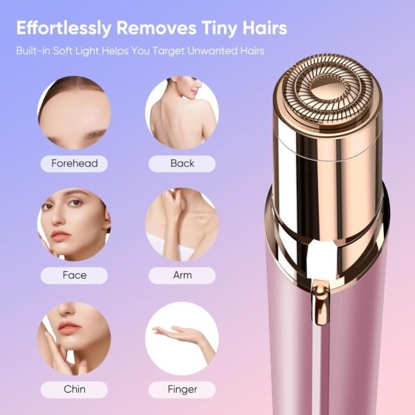 Facial Hair Removal for Women Painless Hair Remover, Waterproof Shaver Razor Hair Remover with LED Light for Face Bikini Peach Fuzz Upper Mustache Lip Chin (Rose Gold) - Image 3
