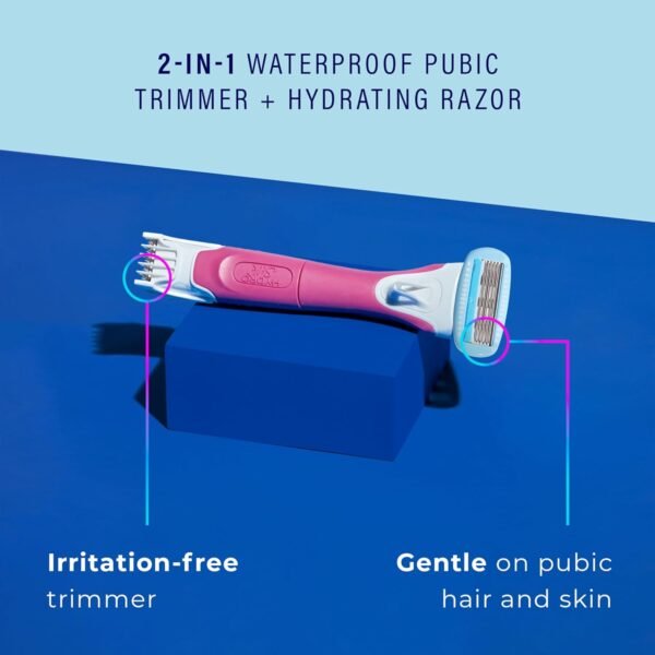 Schick Hydro Silk TrimStyle Razor for Women with Bikini Trimmer | 5-Blade Womens Razor with Trimmer, 2-in-1 Waterproof Pubic Hair Trimmer & Razor | 1 Handle & 3 Razor Blade Refills - Image 5