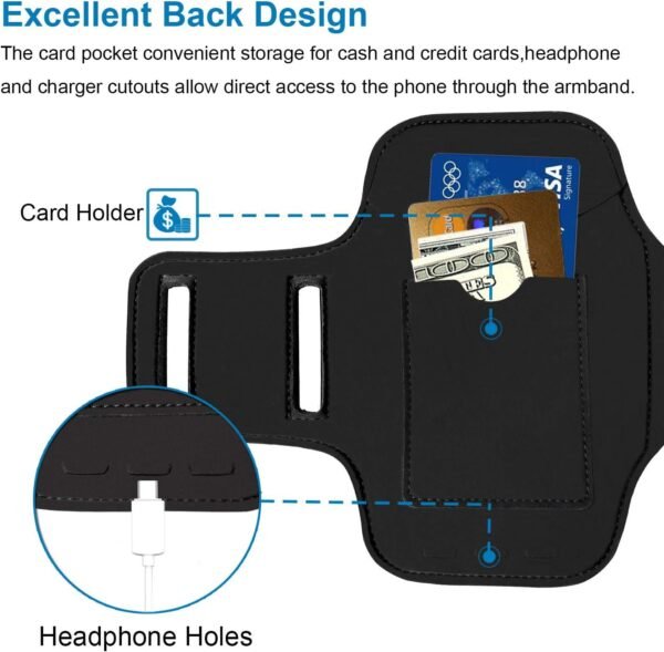 Running Armband for Samsung Galaxy S25/S24/S23/S22/S21/S20/S10,with Card Holder, Gym Workouts Sports Phone Arm Band (Black) - Image 4