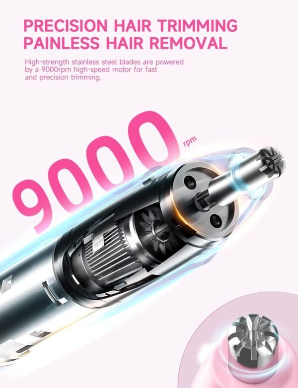 ZORAMI Rechargeable Ear and Nose Hair Trimmer - 2025 Professional Painless Eyebrow & Facial Hair Trimmer for Men Women, Powerful Motor and Dual-Edge Blades for Smoother Cutting Pink - Image 5