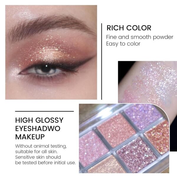 KYDA 10 Colors All Glitter Eyeshadow Palette, Sparkling Sequin Eyeshadow, Shiny Pearl Powder Eye Shadow, Multicolor Glitters Eyes Makeup, Pink Glitters Eyeshadsow Palette, Glitter Eyes Color - Image 5