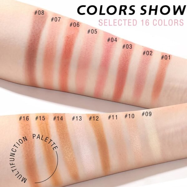 16 Colors Blush Contour Highlighter Makeup Palette, All-in-One Shimmer Silky Matte Mineral Blush Powder Palette, Face Sculpting Bronzer Blusher Illuminator Palette for a Natural Glowing - Image 5