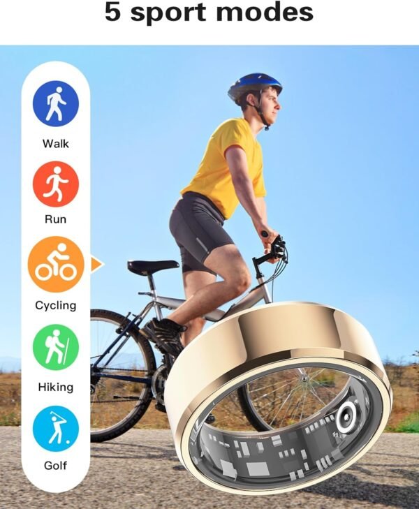 Smart Rings Health Tracker，Sports Fitness Ring，Step Tracker，Heart Rate Monitor ，Blood Oxygen， Sleep Tracker ，IP68 Waterproof，Activity Fitness Tracker，Best Smart Rings for Women Men (Gold, 1) - Image 6