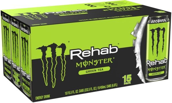 Monster Energy Rehab Green Tea + Energy, Energy Iced Tea, Energy Drink 15.5 Ounce (Pack of 15) - Image 3