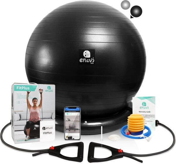 Fit+ Ball Chair, Yoga Ball Exercise Ball with Adjustable Resistance Bands and Ring Base, Home Gym Workout Set, Stability Ball & Balance Ball Seat to Relieve Back Pain, Multiple Color Size - Image 2