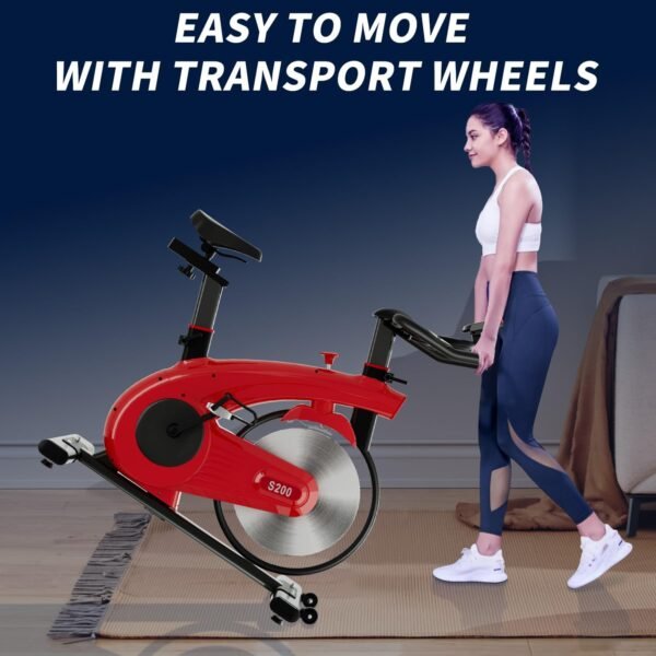 Indoor Exercise Cycling Bike - Adjustable Resistance Stationary Bike for Home Exercise, Indoor Cycling Bike with Digital Display and Heart Rhythm Rate Monitor, 300 lb Weight Capacity, Red - Image 7