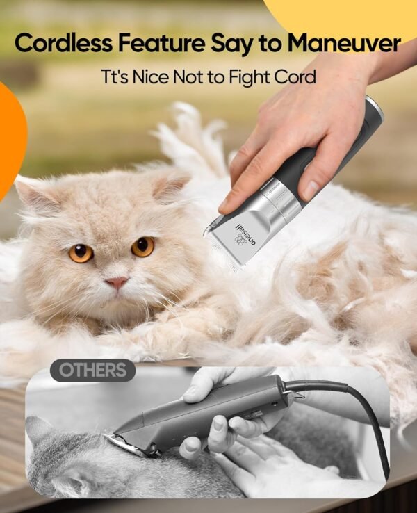 oneisall Cat Clippers,Quiet Cat Hair Trimmer for Matted Hair,Rechargeable Cat Grooming Supplies for Thick/Curly/Fin Hair,Cordless Cat Grooming Kit - Image 8