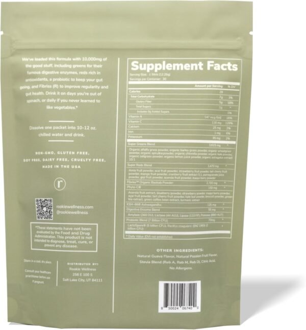 Natural Greens Supplements Superfood Powder Drink by Rookie Wellness, Gut Support Digestive Enzyme, Improve Mood, Immune Support, Passion Guava Greens Powder (30 Serving Bag) - Image 7