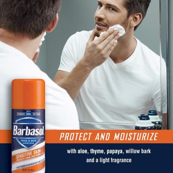 Barbasol Sensitive Skin Thick and Rich Shaving Cream, 7 Ounce, Pack of 6 - Image 5