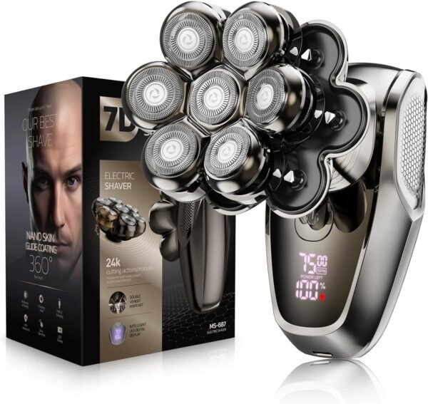 7D Head Shavers for Bald Men, SHPAVVER Detachable Head Shaver LED Display Dry Wet Electric Bald Shaver, IPX7 Waterproof Head Shavers with Type-C Charge - Image 2