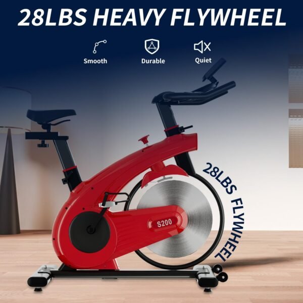 Indoor Exercise Cycling Bike - Adjustable Resistance Stationary Bike for Home Exercise, Indoor Cycling Bike with Digital Display and Heart Rhythm Rate Monitor, 300 lb Weight Capacity, Red - Image 5