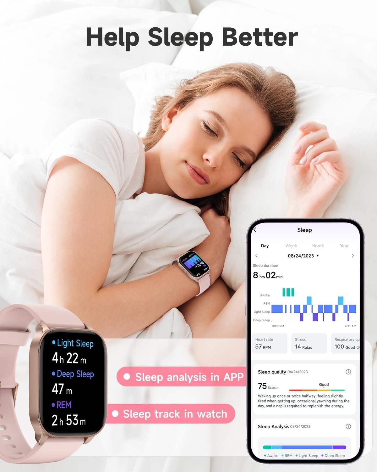 Smart Watch for Women, Smartwatch Compatible Android Phone and iOS Phone, Answer/Make Calls, Fitness Tracker, Heart Rate/Sleep Tracker/100 Sports/IP68 Waterproof - Image 5