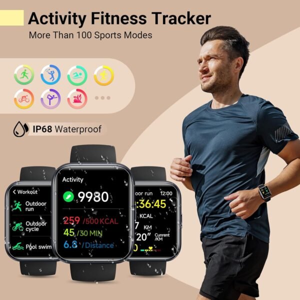 Smartwatch for Women/Men, Compatible with Android & iPhone, 1.8'' Fitness Tracker Watch with Alexa, Call & Notification Alerts, Heart Rate & Sleep Monitor, 120 Sports Modes, Waterproof Smart Watch - Image 6