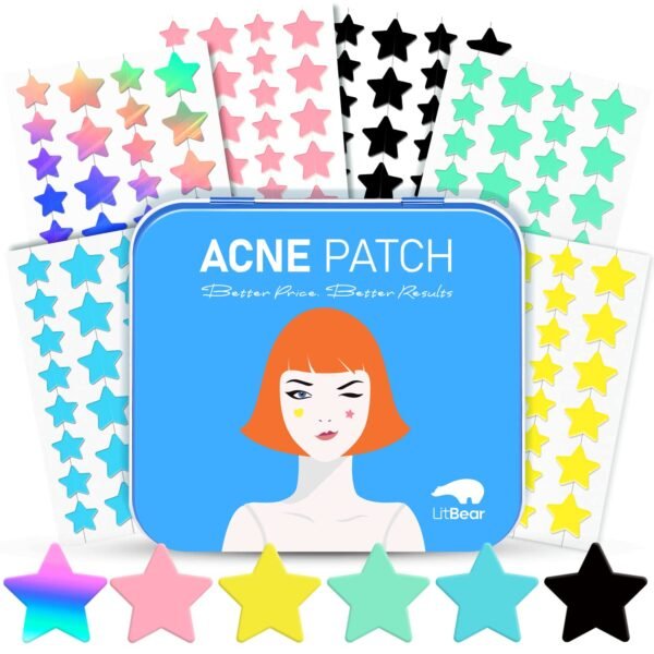 LitBear Acne Patch with Tea Tree & Centella Oil, 168 Hydrocolloid Dots in 6 Colors for Face - Cute Star Pimple Stickers - Image 2