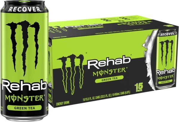 Monster Energy Rehab Green Tea + Energy, Energy Iced Tea, Energy Drink 15.5 Ounce (Pack of 15) - Image 2