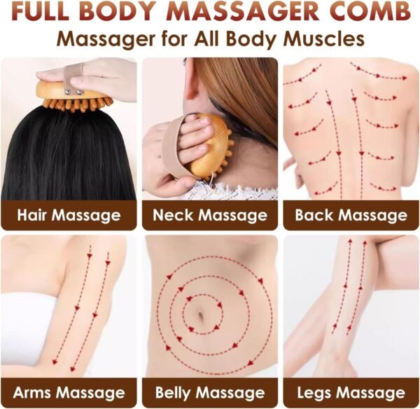 Wooden Body Scalp Massage Comb, Trigger Point Massage Tool Meridians Massager Gua Sha Massager Comb for Body Relief & Hair Growth - Image 3