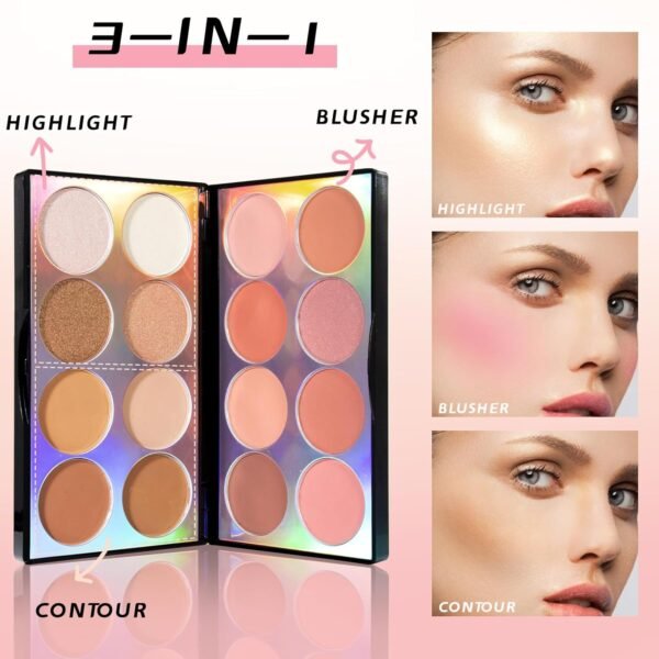 16 Colors Blush Contour Highlighter Makeup Palette, All-in-One Shimmer Silky Matte Mineral Blush Powder Palette, Face Sculpting Bronzer Blusher Illuminator Palette for a Natural Glowing - Image 4