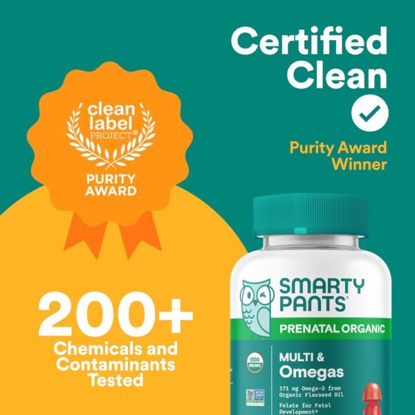 SmartyPants Organic Prenatal Vitamins for Women, Multivitamin Gummies: Probiotics, Biotin, Methylfolate, Omega 3 (ALA), Vitamin D3, C, Vitamin B12, B6, A, K2 & Zinc, Choline, 120 Count (30 Day Supply) - Image 10