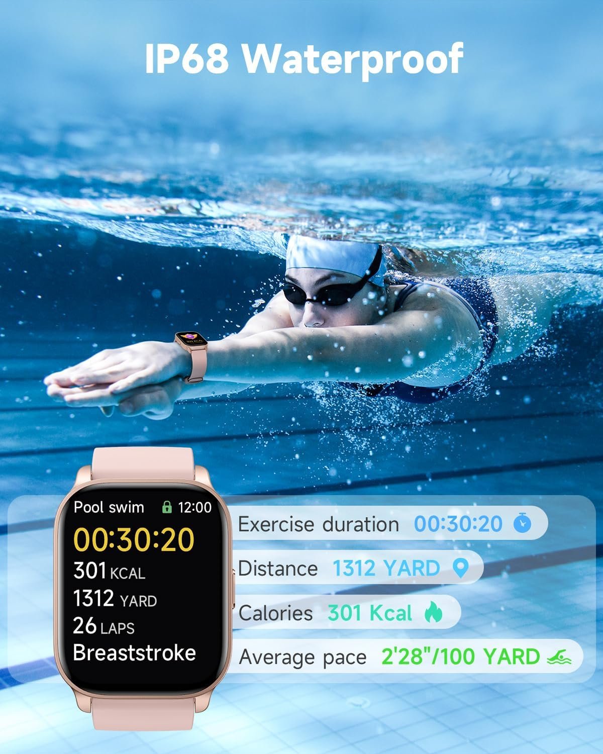 Smart Watch for Women, Smartwatch Compatible Android Phone and iOS Phone, Answer/Make Calls, Fitness Tracker, Heart Rate/Sleep Tracker/100 Sports/IP68 Waterproof - Image 7