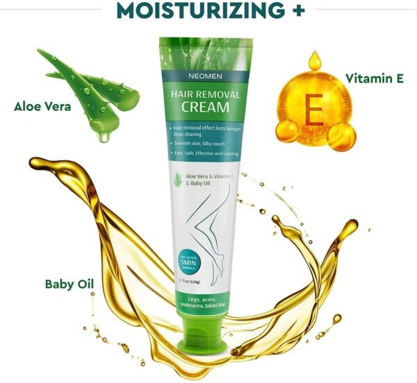 Hair Removal Cream for Men & Women : Painless Depilatory for Sensitive Skin & Intimate Areas, Moisturizing with Aloe Vera & Vitamin E, Safe for Face, Underarms, Bikini, Arms, Legs - Image 7