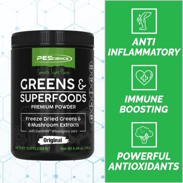 PEScience Greens & Superfoods Powder, Original, 30 Servings, Natural Chlorophyll with Turkey Tail Mushroom & Fruit Extracts Blend - Image 4