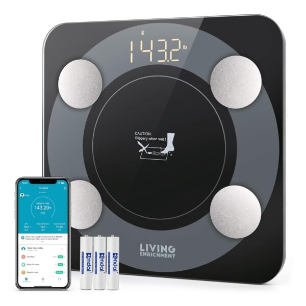 Living Enrichment Bluetooth Scale for Body Weight, Smart Body Fat Weight BMI Bathroom Wireless Scale with High Accuracy Sensor, Body Composition Monitor Analyzer with Smartphone App, 396 lbs - Black - Image 2