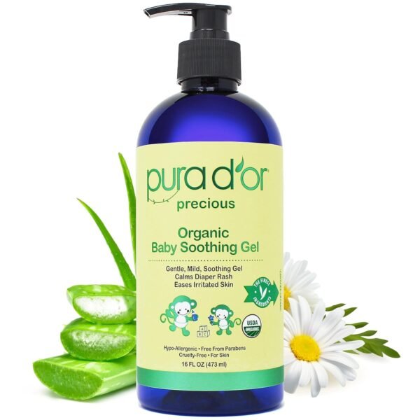 PURA D'OR 16 Oz ORGANIC Baby Soothing Gel For Sensitive Skin - Diaper Rash & Irritation Relief with Aloe Vera, Tamanu Oil, Chamomile, Jojoba, & Almond Oil - Image 2