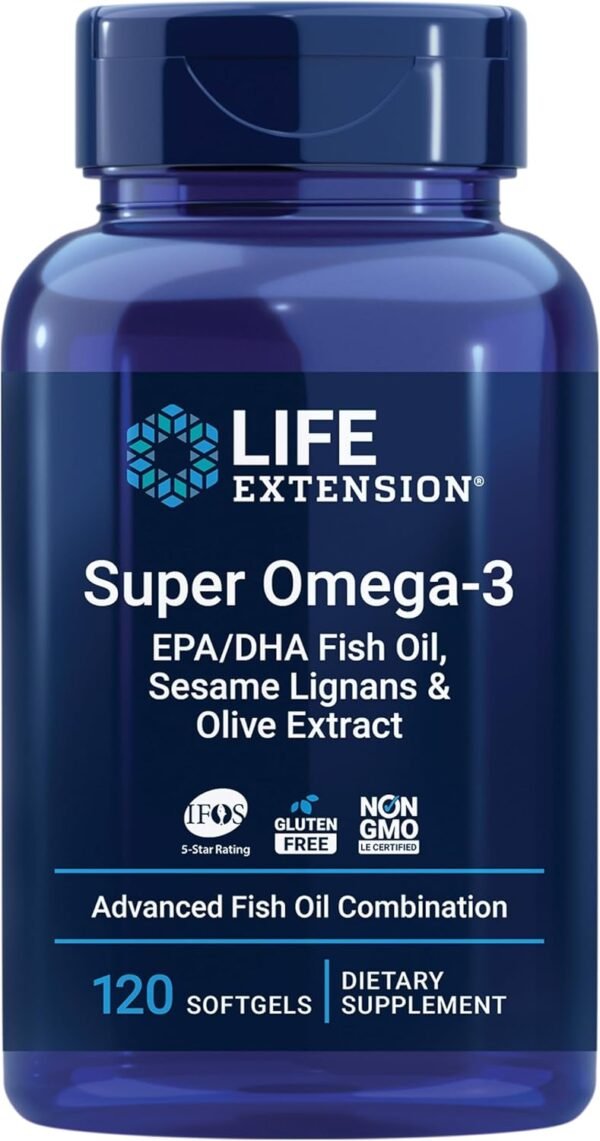Super Omega-3 EPA/DHA Fish Oil, Sesame Lignans & Olive Extract - For Heart & Brain Health – For Inflammation & Cholesterol Management – Gluten-Free, Non-GMO – Lemon Flavor 120 Softgels - Image 2