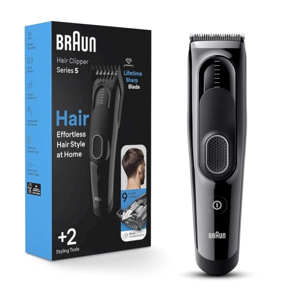 Braun Hair Clippers Series 5 5310, Hair Clippers for Men, Hair Clip from Home with 9 Length Settings, Incl. Memory SafetyLock Recall Setting, Ultra-Sharp Blades, 2 Combs, - Image 2