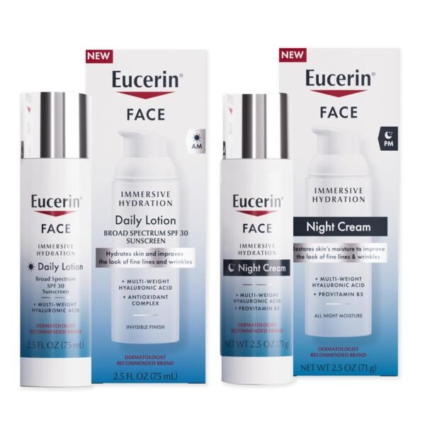 Eucerin Face Immersive Hydration Skin Care Set, Daily Face Lotion with SPF 30, 2.5 Fl Oz Bottle + Night Cream with Hyaluronic Acid, 2.5 Oz Bottle - Image 2