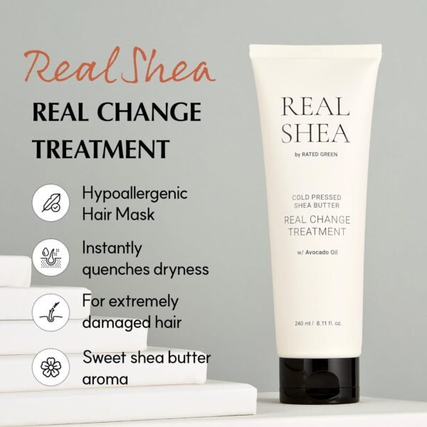 RATED GREEN Real Shea Real Change Treatment, Deep Conditioning Hair Mask with Organic Shea Butter & Avocado Oil for Hair Repair & Hydration, 8.11 fl oz - Image 4