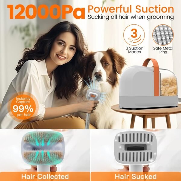 Dog Grooming Vacuum, Dog Grooming Kit with Pet Clippers, 12,000Pa Pet Hair Vacuum Pet Grooming Vacuum for Dogs, Dog Vacuum for Shedding Grooming, Low Noise Dog Shedding Brush Pet Vacuum, PG10 - Image 3