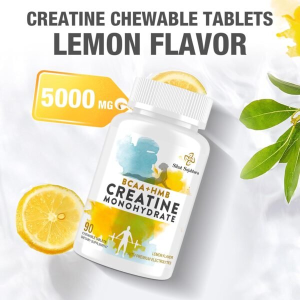 8-in-1 Creatine Monohydrate with BCAA & HMB, 5000 mg for Men & Women, Creatine Chews for Muscle, Recovery, Endurance & Strength, High Absorption, Lemon Flavor, Sugar-Free, 180 Tablets - Image 8