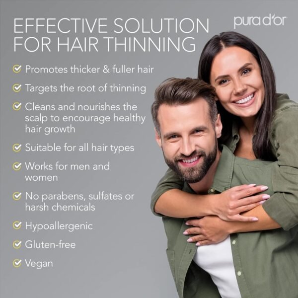 PURA D'OR 16 Oz Original Gold Label Anti-Thinning Biotin Shampoo Natural Earthy Scent, CLINICALLY TESTED Effective Results, Herbal DHT Blocker Hair Thickening Products, Women & Men, Color Treated Hair - Image 6