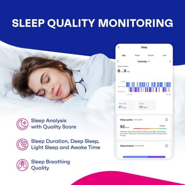 OCTANDRA Active 2 VeryFit Fitness Tracker Heart Rate SpO2 Blood Oxygen Saturation Sleep Monitor Step Counter Pedometer IP68 Waterproof Activity Running Smart Watches for Men Women (ID155) (Black) - Image 6